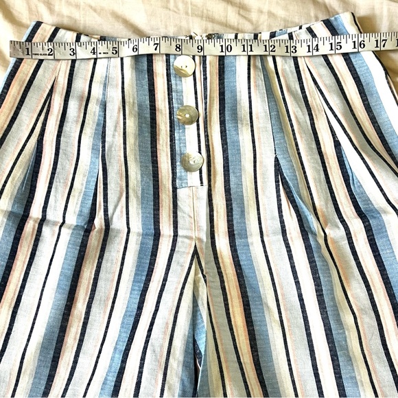 Coco Bianco,Linen/Rayon Cropped Wide-Leg Pants,Stripe Coastal Boho,EUC,Size M - Picture 7 of 9